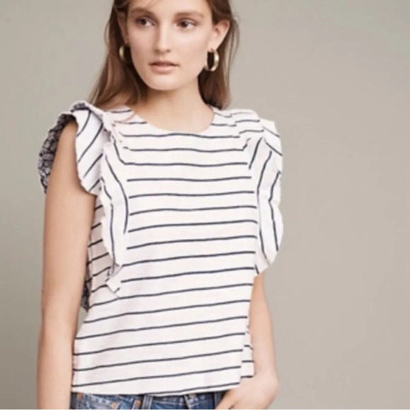 Anthropologie Postmark Flutterwork Top Sleeveless Navy White Striped Size XS - Picture 1 of 11